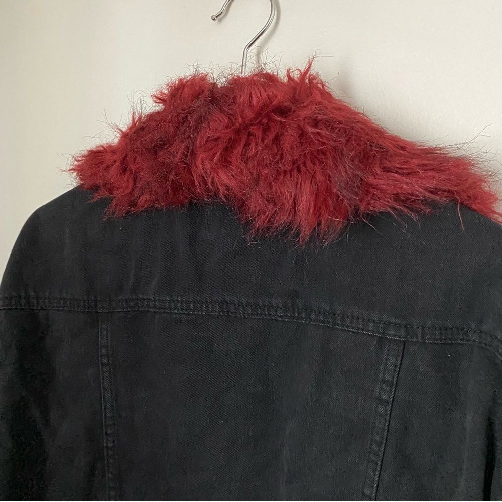 Love Tree Denim Jacket Black Red Fur Collar Removable Casual Fall Vibes - Picture 8 of 11
